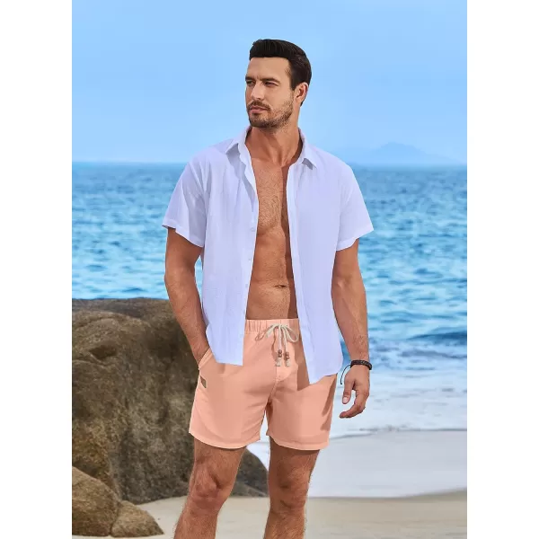 JMIERR Mens Casual 5"/ 7" Cotton Linen Shorts - Elastic Waist Drawstring Summer Beach Golf Shorts with Pockets
