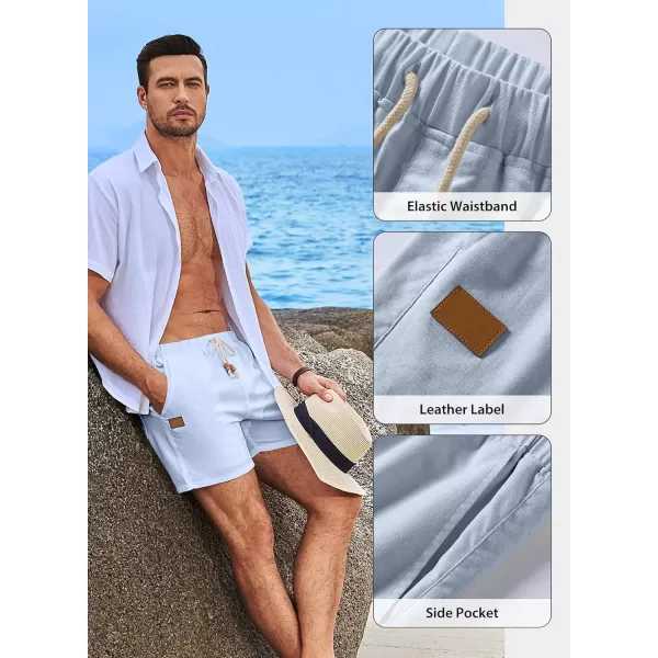 JMIERR Mens Casual 5"/ 7" Cotton Linen Shorts - Elastic Waist Drawstring Summer Beach Golf Shorts with Pockets