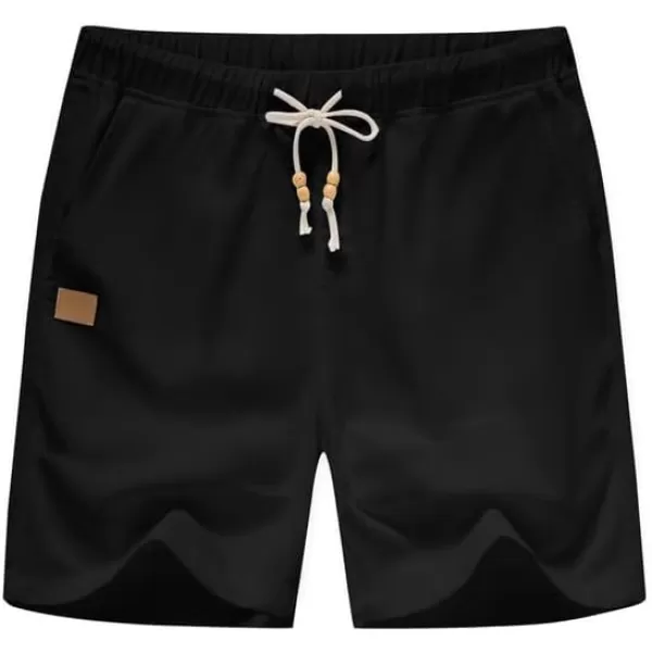JMIERR Mens Casual 5"/ 7" Cotton Linen Shorts - Elastic Waist Drawstring Summer Beach Golf Shorts with Pockets
