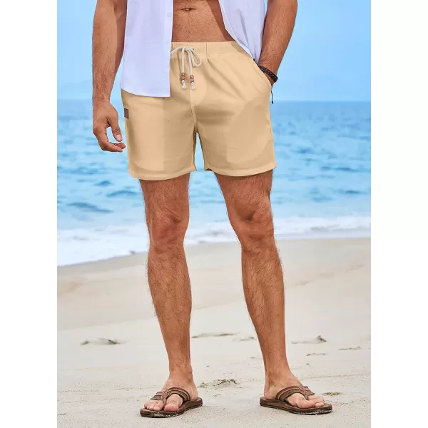 JMIERR Mens Casual 5"/ 7" Cotton Linen Shorts - Elastic Waist Drawstring Summer Beach Golf Shorts with Pockets