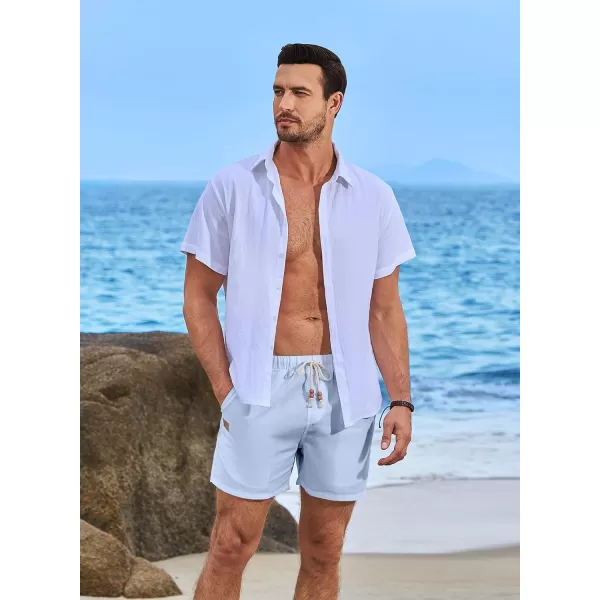 JMIERR Mens Casual 5"/ 7" Cotton Linen Shorts - Elastic Waist Drawstring Summer Beach Golf Shorts with Pockets
