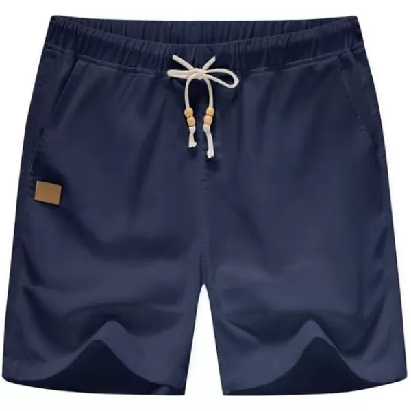 JMIERR Mens Casual 5"/ 7" Cotton Linen Shorts - Elastic Waist Drawstring Summer Beach Golf Shorts with Pockets