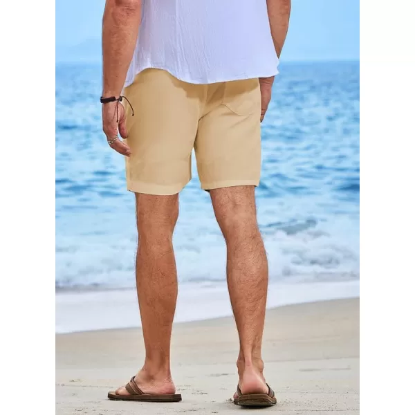 JMIERR Mens Casual 5"/ 7" Cotton Linen Shorts - Elastic Waist Drawstring Summer Beach Golf Shorts with Pockets