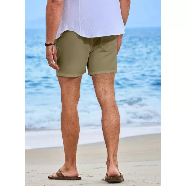 JMIERR Mens Casual 5"/ 7" Cotton Linen Shorts - Elastic Waist Drawstring Summer Beach Golf Shorts with Pockets