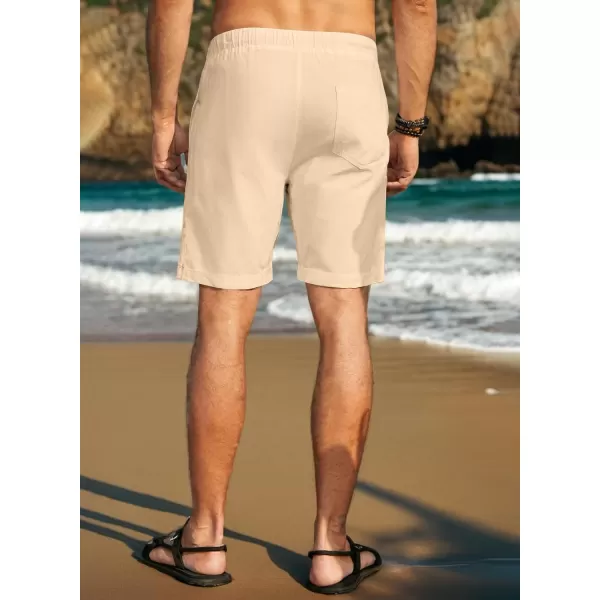 JMIERR Mens Casual 5"/ 7" Cotton Linen Shorts - Elastic Waist Drawstring Summer Beach Golf Shorts with Pockets