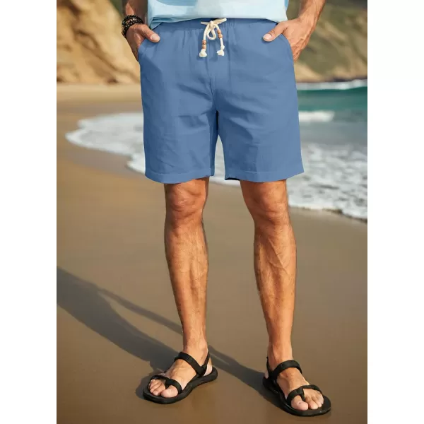 JMIERR Mens Casual 5"/ 7" Cotton Linen Shorts - Elastic Waist Drawstring Summer Beach Golf Shorts with Pockets