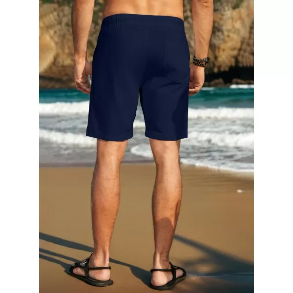 JMIERR Mens Casual 5"/ 7" Cotton Linen Shorts - Elastic Waist Drawstring Summer Beach Golf Shorts with Pockets