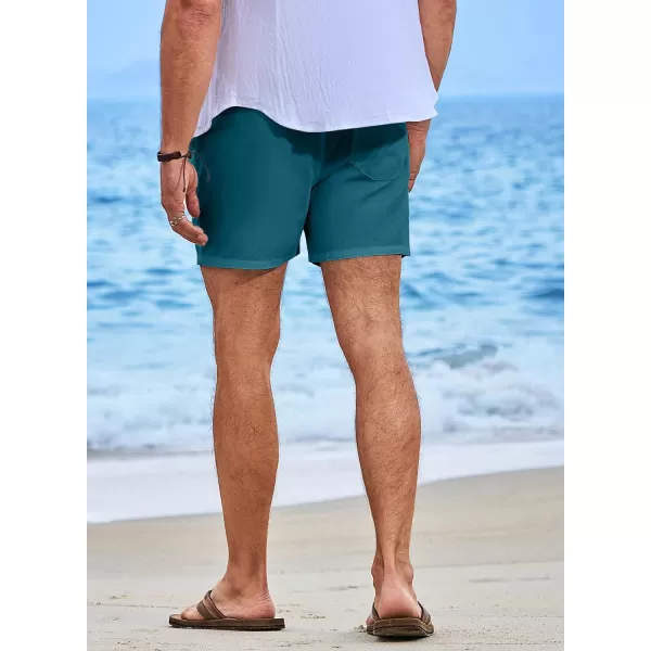 JMIERR Mens Casual 5"/ 7" Cotton Linen Shorts - Elastic Waist Drawstring Summer Beach Golf Shorts with Pockets
