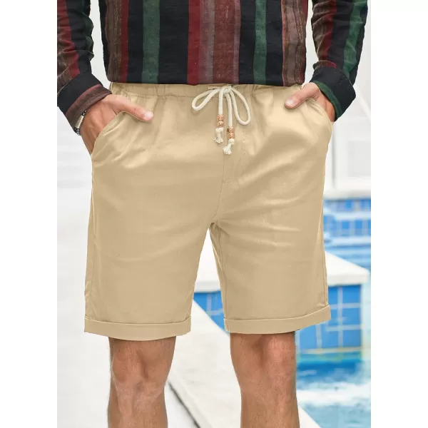 JMIERR Mens Casual 5"/ 7" Cotton Linen Shorts - Elastic Waist Drawstring Summer Beach Golf Shorts with Pockets