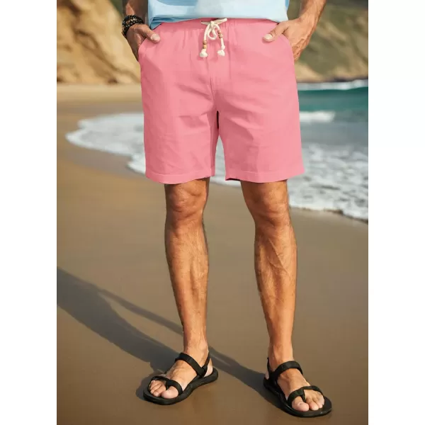 JMIERR Mens Casual 5"/ 7" Cotton Linen Shorts - Elastic Waist Drawstring Summer Beach Golf Shorts with Pockets
