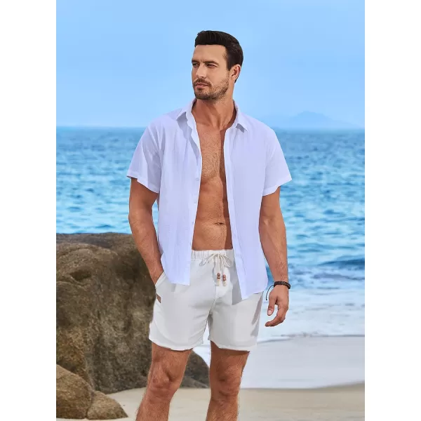 JMIERR Mens Casual 5"/ 7" Cotton Linen Shorts - Elastic Waist Drawstring Summer Beach Golf Shorts with Pockets