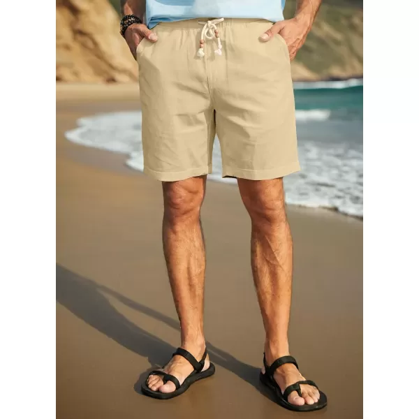 JMIERR Mens Casual 5"/ 7" Cotton Linen Shorts - Elastic Waist Drawstring Summer Beach Golf Shorts with Pockets