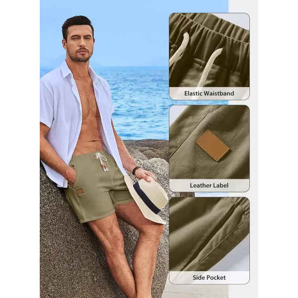 JMIERR Mens Casual 5"/ 7" Cotton Linen Shorts - Elastic Waist Drawstring Summer Beach Golf Shorts with Pockets