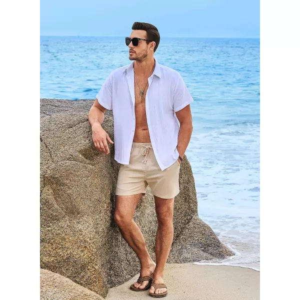 JMIERR Mens Casual 5"/ 7" Cotton Linen Shorts - Elastic Waist Drawstring Summer Beach Golf Shorts with Pockets
