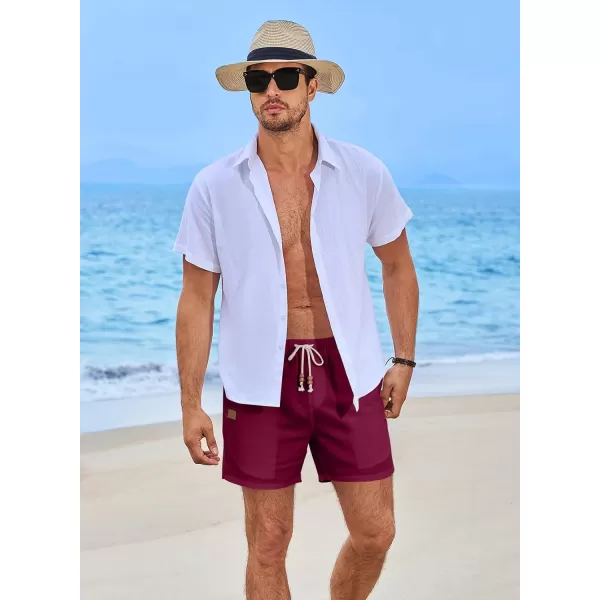 JMIERR Mens Casual 5"/ 7" Cotton Linen Shorts - Elastic Waist Drawstring Summer Beach Golf Shorts with Pockets