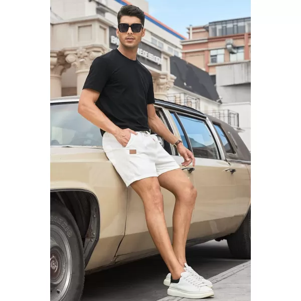 JMIERR Mens Casual 5"/ 7" Cotton Linen Shorts - Elastic Waist Drawstring Summer Beach Golf Shorts with Pockets