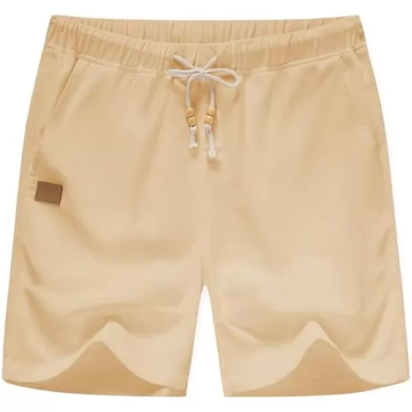 JMIERR Mens Casual 5"/ 7" Cotton Linen Shorts - Elastic Waist Drawstring Summer Beach Golf Shorts with Pockets
