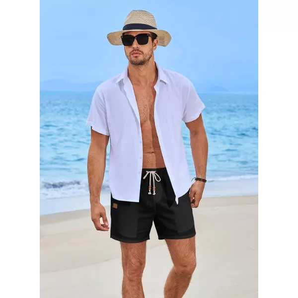 JMIERR Mens Casual 5"/ 7" Cotton Linen Shorts - Elastic Waist Drawstring Summer Beach Golf Shorts with Pockets