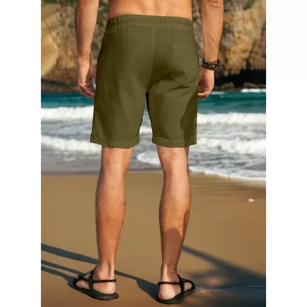 JMIERR Mens Casual 5"/ 7" Cotton Linen Shorts - Elastic Waist Drawstring Summer Beach Golf Shorts with Pockets