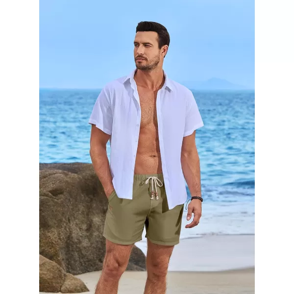 JMIERR Mens Casual 5"/ 7" Cotton Linen Shorts - Elastic Waist Drawstring Summer Beach Golf Shorts with Pockets