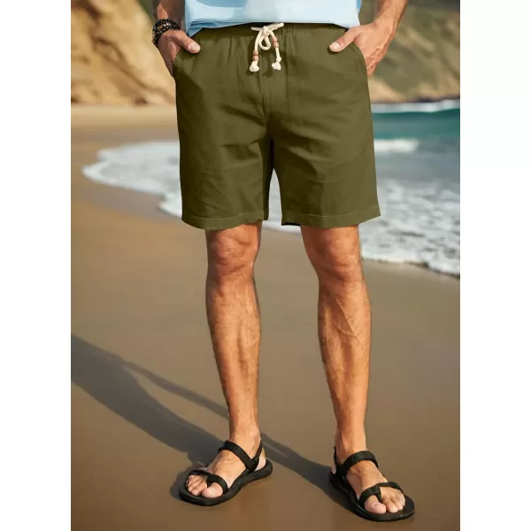 JMIERR Mens Casual 5"/ 7" Cotton Linen Shorts - Elastic Waist Drawstring Summer Beach Golf Shorts with Pockets