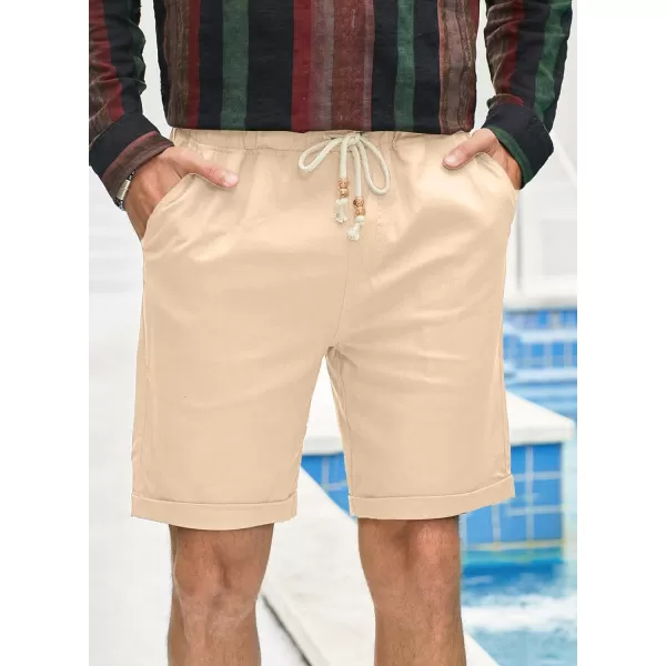 JMIERR Mens Casual 5"/ 7" Cotton Linen Shorts - Elastic Waist Drawstring Summer Beach Golf Shorts with Pockets