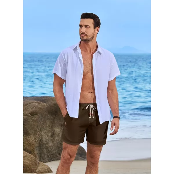 JMIERR Mens Casual 5"/ 7" Cotton Linen Shorts - Elastic Waist Drawstring Summer Beach Golf Shorts with Pockets