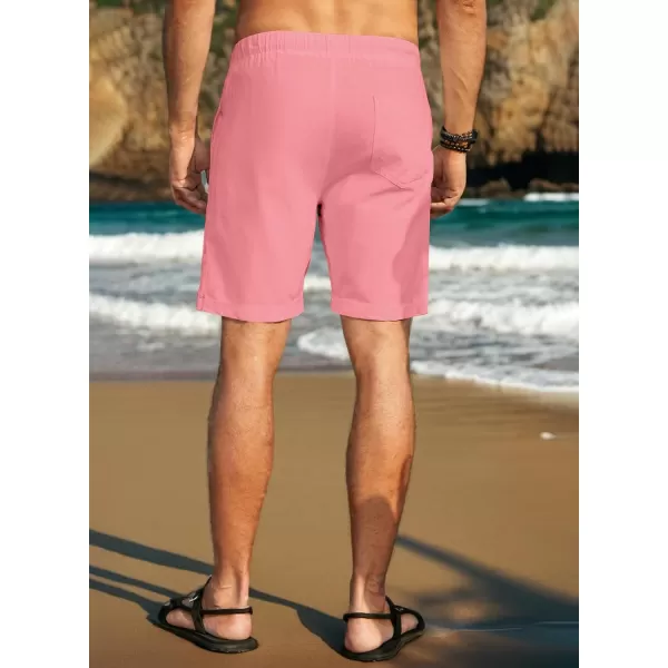 JMIERR Mens Casual 5"/ 7" Cotton Linen Shorts - Elastic Waist Drawstring Summer Beach Golf Shorts with Pockets