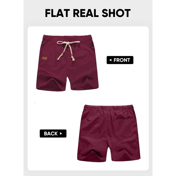 JMIERR Mens Casual 5"/ 7" Cotton Linen Shorts - Elastic Waist Drawstring Summer Beach Golf Shorts with Pockets