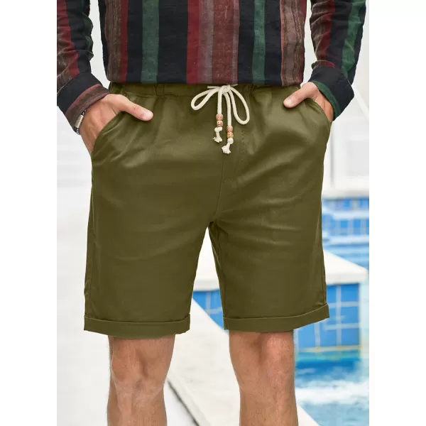 JMIERR Mens Casual 5"/ 7" Cotton Linen Shorts - Elastic Waist Drawstring Summer Beach Golf Shorts with Pockets