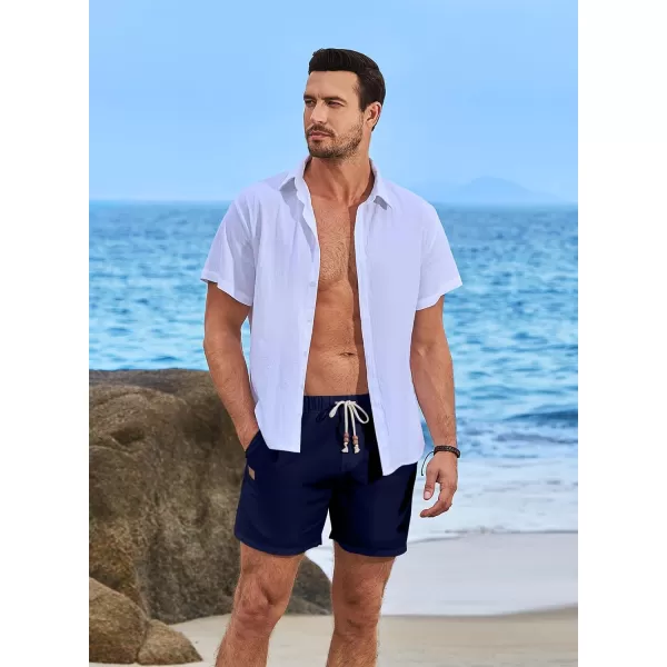JMIERR Mens Casual 5"/ 7" Cotton Linen Shorts - Elastic Waist Drawstring Summer Beach Golf Shorts with Pockets