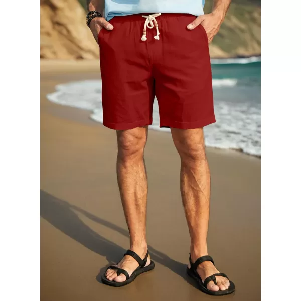 JMIERR Mens Casual 5"/ 7" Cotton Linen Shorts - Elastic Waist Drawstring Summer Beach Golf Shorts with Pockets