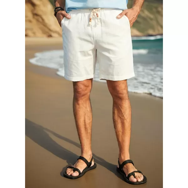 JMIERR Mens Casual 5"/ 7" Cotton Linen Shorts - Elastic Waist Drawstring Summer Beach Golf Shorts with Pockets