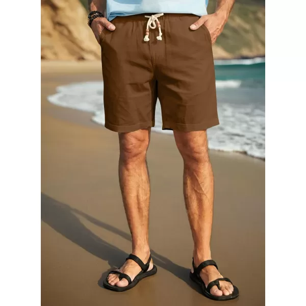 JMIERR Mens Casual 5"/ 7" Cotton Linen Shorts - Elastic Waist Drawstring Summer Beach Golf Shorts with Pockets