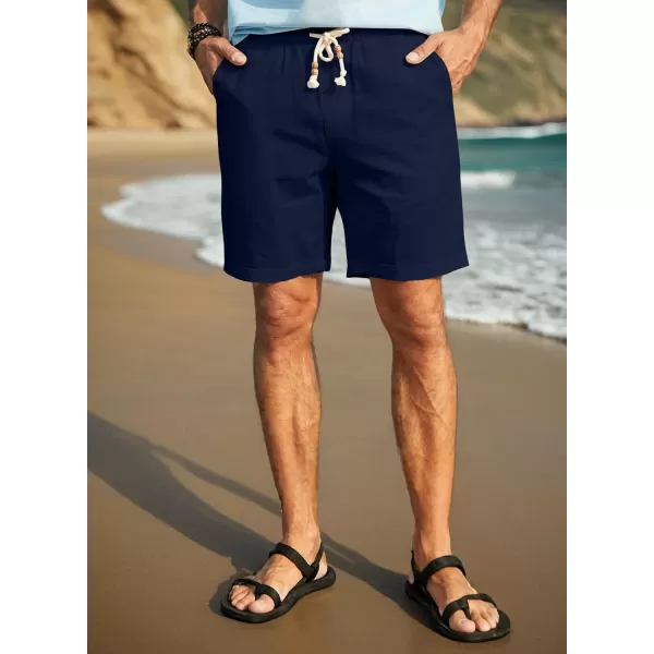 JMIERR Mens Casual 5"/ 7" Cotton Linen Shorts - Elastic Waist Drawstring Summer Beach Golf Shorts with Pockets