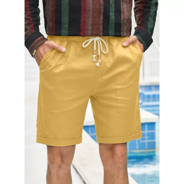 JMIERR Mens Casual 5"/ 7" Cotton Linen Shorts - Elastic Waist Drawstring Summer Beach Golf Shorts with Pockets