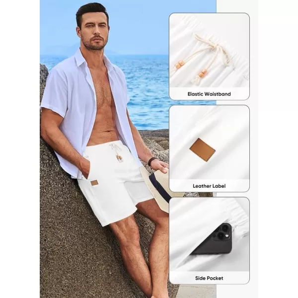 JMIERR Mens Casual 5"/ 7" Cotton Linen Shorts - Elastic Waist Drawstring Summer Beach Golf Shorts with Pockets