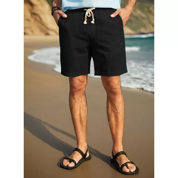 JMIERR Mens Casual 5"/ 7" Cotton Linen Shorts - Elastic Waist Drawstring Summer Beach Golf Shorts with Pockets