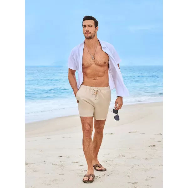 JMIERR Mens Casual 5"/ 7" Cotton Linen Shorts - Elastic Waist Drawstring Summer Beach Golf Shorts with Pockets