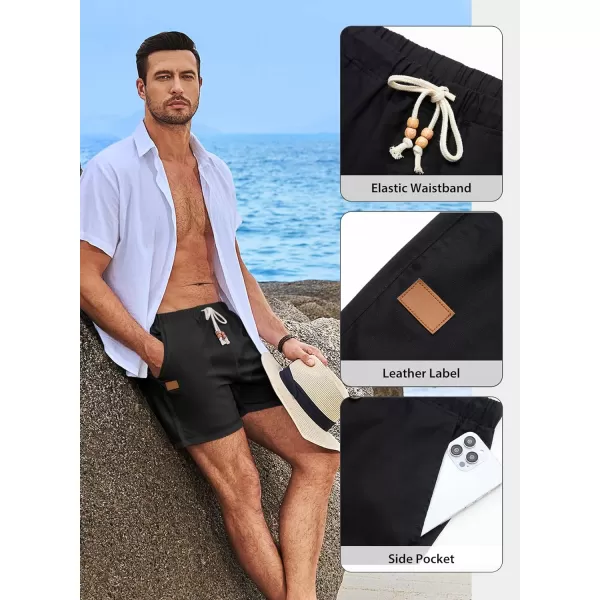 JMIERR Mens Casual 5"/ 7" Cotton Linen Shorts - Elastic Waist Drawstring Summer Beach Golf Shorts with Pockets