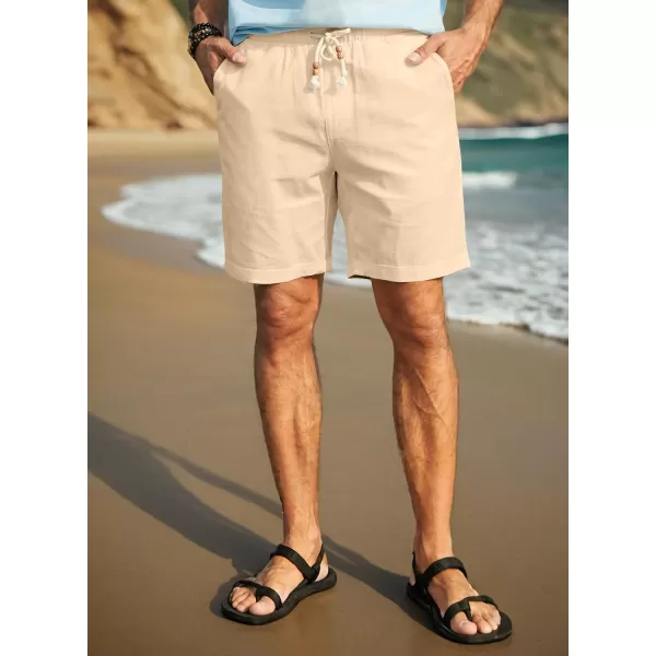 JMIERR Mens Casual 5"/ 7" Cotton Linen Shorts - Elastic Waist Drawstring Summer Beach Golf Shorts with Pockets