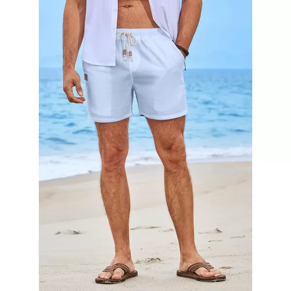JMIERR Mens Casual 5"/ 7" Cotton Linen Shorts - Elastic Waist Drawstring Summer Beach Golf Shorts with Pockets
