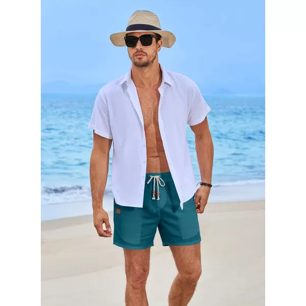 JMIERR Mens Casual 5"/ 7" Cotton Linen Shorts - Elastic Waist Drawstring Summer Beach Golf Shorts with Pockets