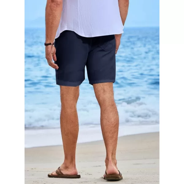 JMIERR Mens Casual 5"/ 7" Cotton Linen Shorts - Elastic Waist Drawstring Summer Beach Golf Shorts with Pockets