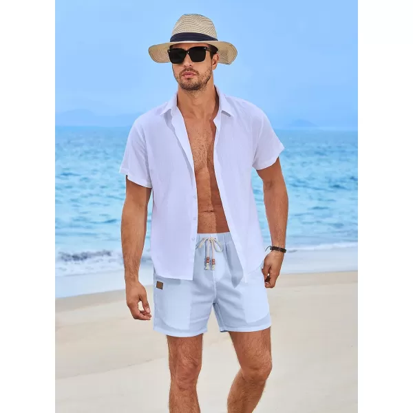 JMIERR Mens Casual 5"/ 7" Cotton Linen Shorts - Elastic Waist Drawstring Summer Beach Golf Shorts with Pockets
