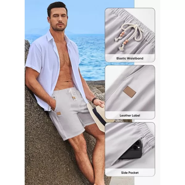 JMIERR Mens Casual 5"/ 7" Cotton Linen Shorts - Elastic Waist Drawstring Summer Beach Golf Shorts with Pockets
