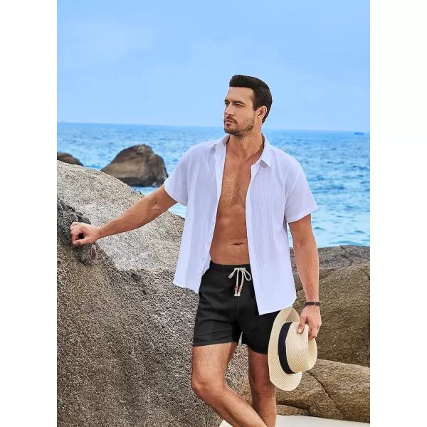 JMIERR Mens Casual 5"/ 7" Cotton Linen Shorts - Elastic Waist Drawstring Summer Beach Golf Shorts with Pockets