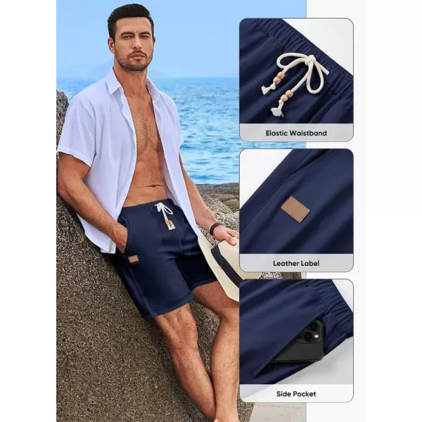 JMIERR Mens Casual 5"/ 7" Cotton Linen Shorts - Elastic Waist Drawstring Summer Beach Golf Shorts with Pockets