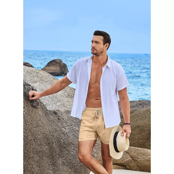 JMIERR Mens Casual 5"/ 7" Cotton Linen Shorts - Elastic Waist Drawstring Summer Beach Golf Shorts with Pockets