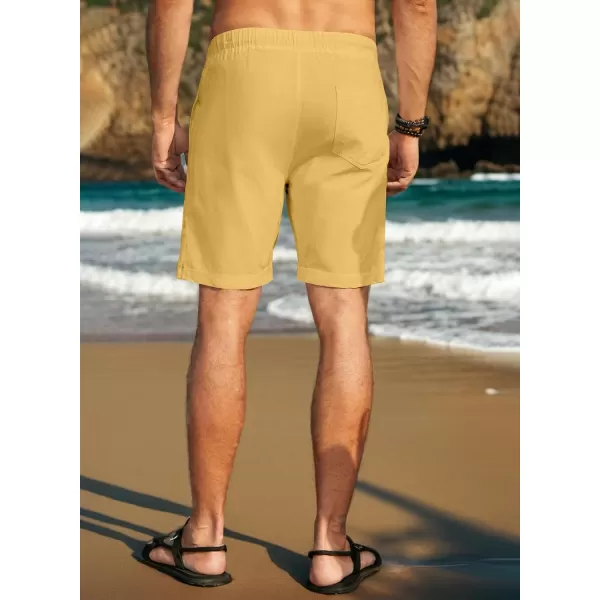 JMIERR Mens Casual 5"/ 7" Cotton Linen Shorts - Elastic Waist Drawstring Summer Beach Golf Shorts with Pockets